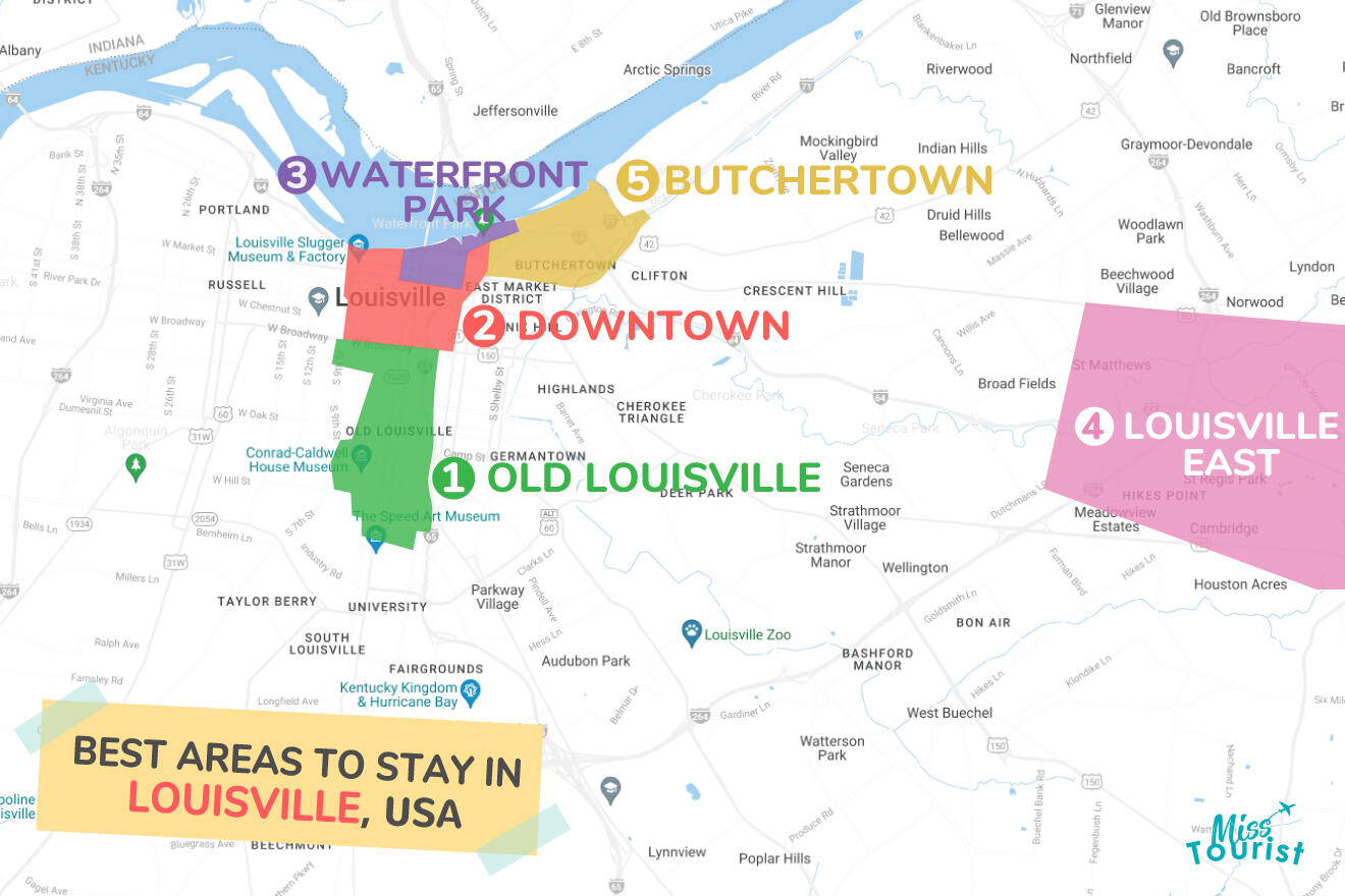 Map of best places to stayin Louisville